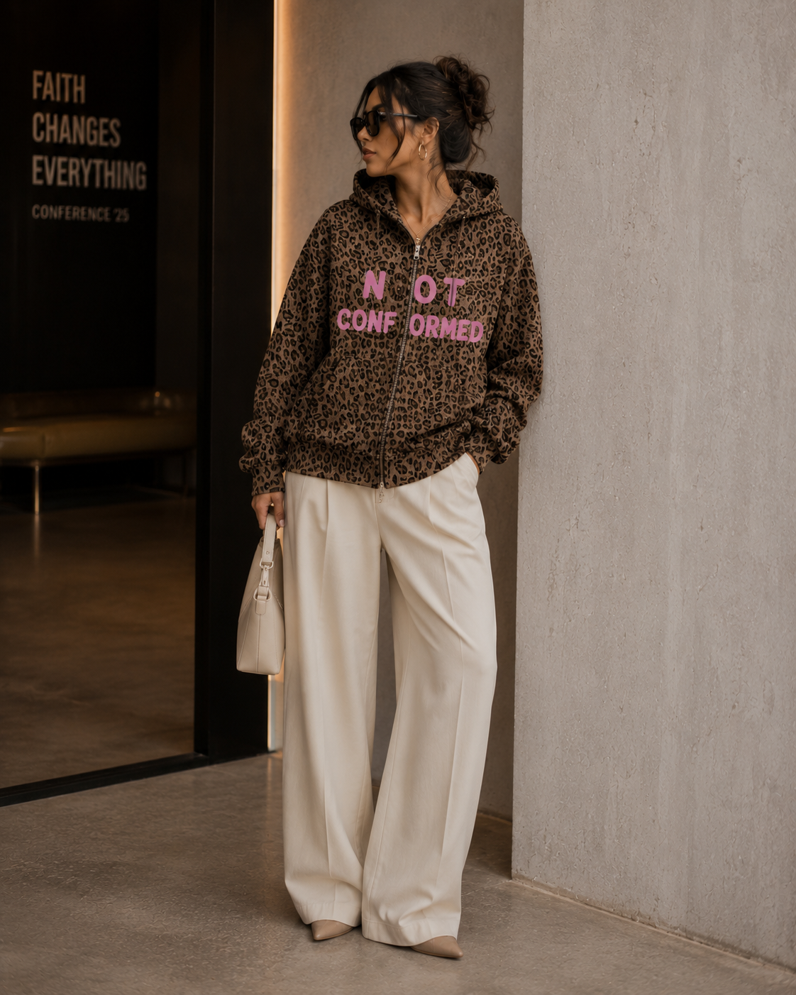 NOT CONFORMED Leopard Zip-Up Hoodie