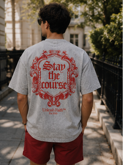 Stay the Course Christian T-Shirt – Acid Wash Grey