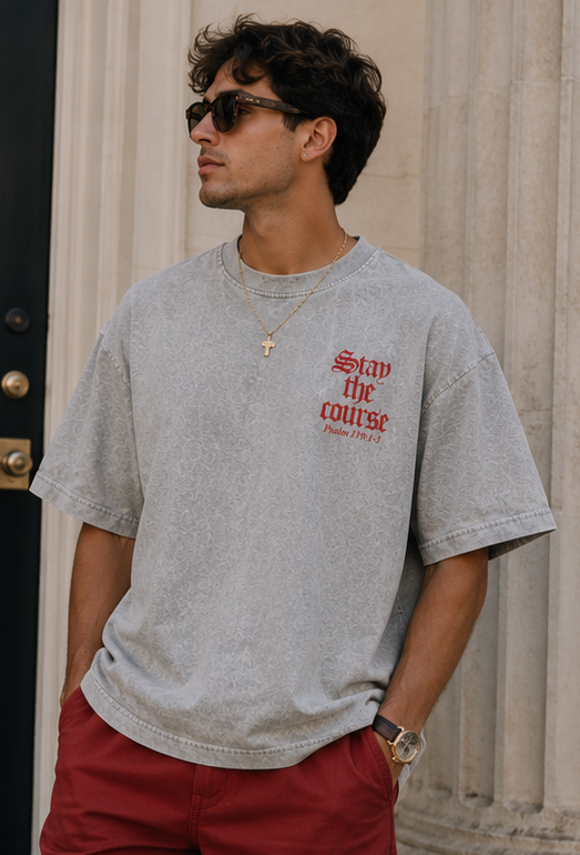 Stay the Course Christian T-Shirt – Acid Wash Grey