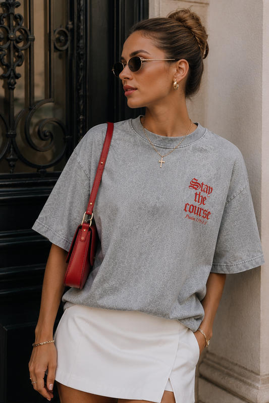 Stay the Course Christian T-Shirt – Acid Wash Grey