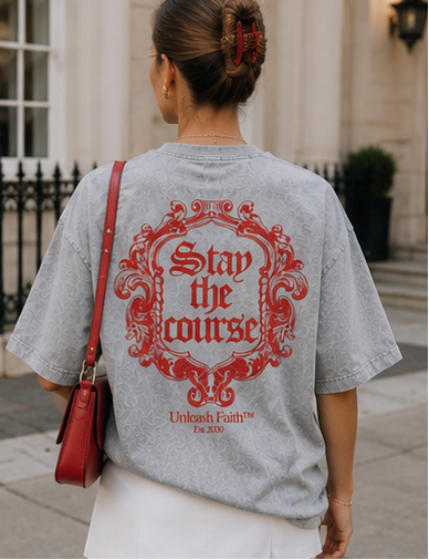 Stay the Course Christian T-Shirt – Acid Wash Grey