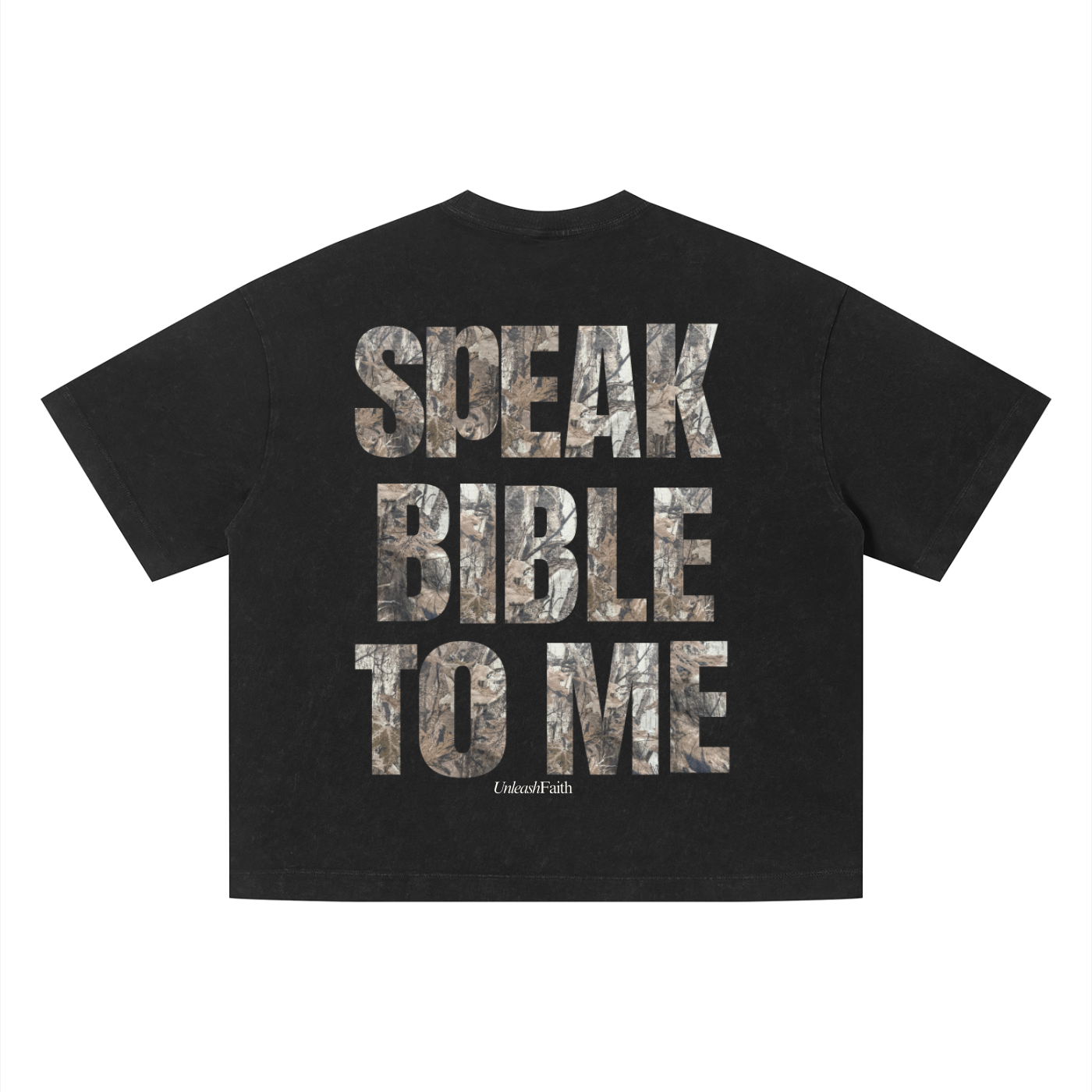 Speak Bible to Me — Camo Text Tee