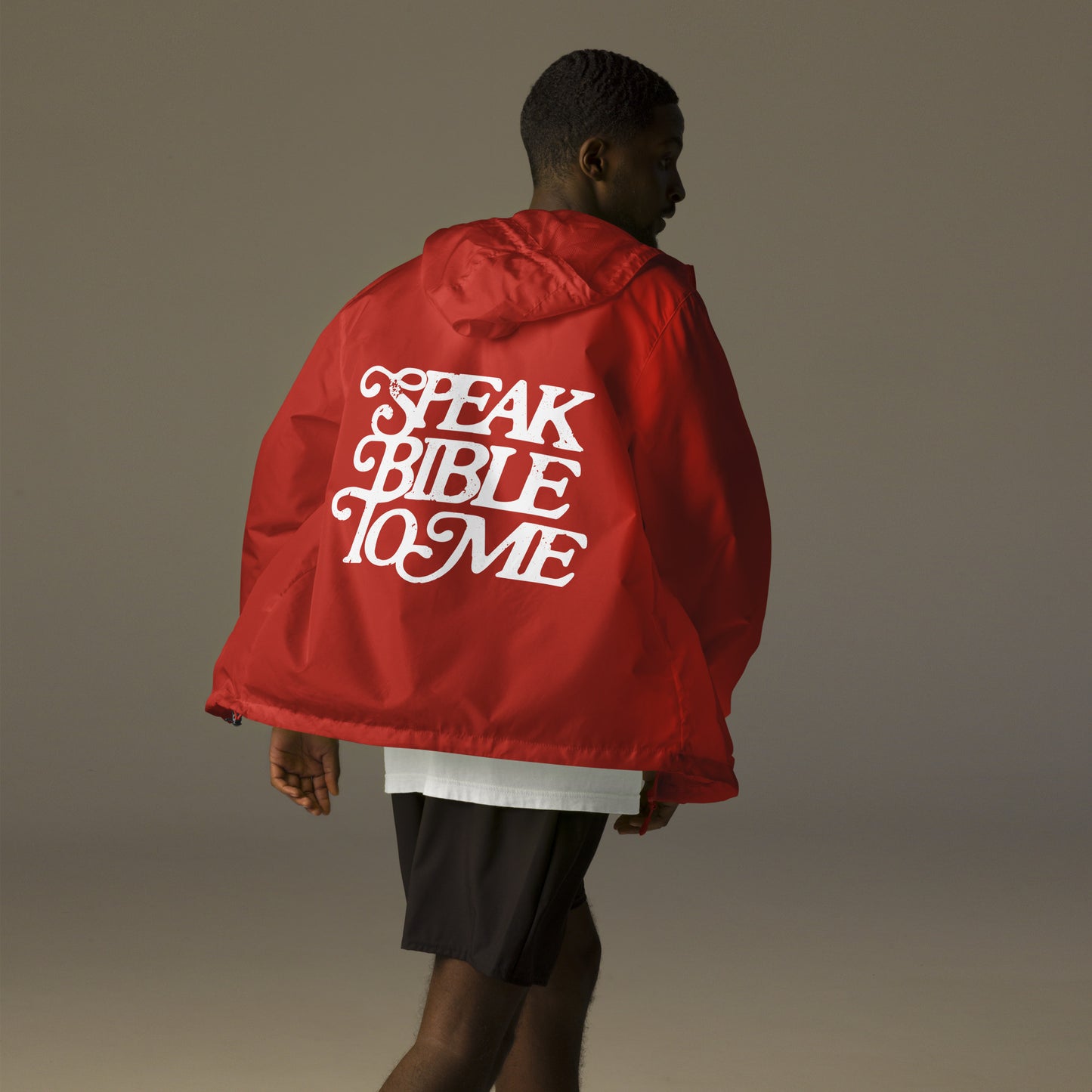 Unisex lightweight zip up windbreaker "Speak Bible To Me"